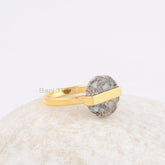 Flat Opal Round Gemstone Ring, Ethiopian Opal Copper Wrapped Ring, Gold Plated Sterling Silver Ring, Dainty Silver Ring Jewelry, Simple Ring